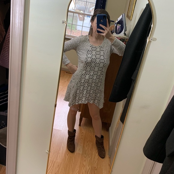 Tianello by Steve Barraza knit long sleeve mini dress asym hem black white XS - Picture 2 of 10